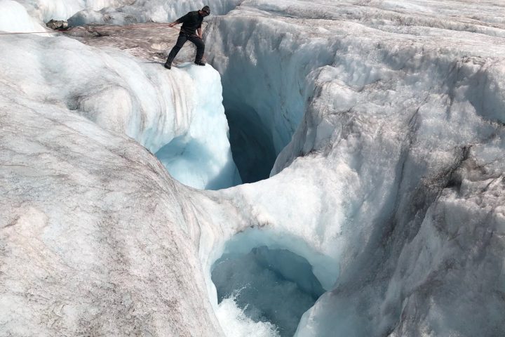 a close up of a snow covered mountain