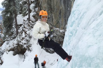 Women ice climbing